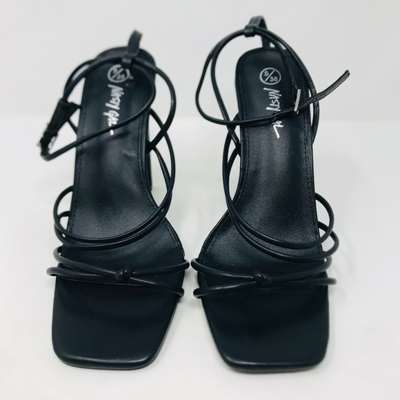 Nasty Gal Shoes - Nasty Gal Square Toe Ankle Strap Strappy Heel Black Size 38